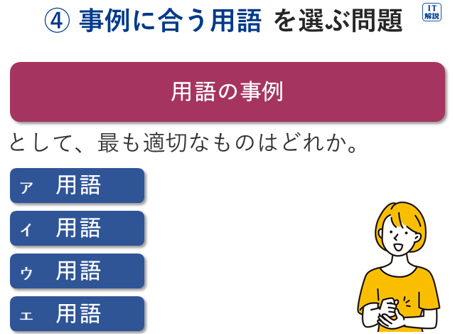 ④事例に合う用語を選ぶ問題パターン（ITパスポート問題の読み方・解き方）